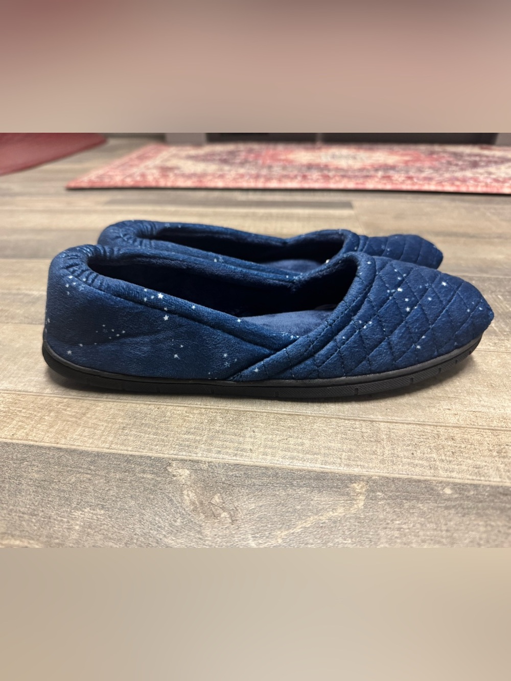 Dearfoams Women’s NavyBlue Quilted Velour Slip-On Slippers Starry Size 9-10 Yoga